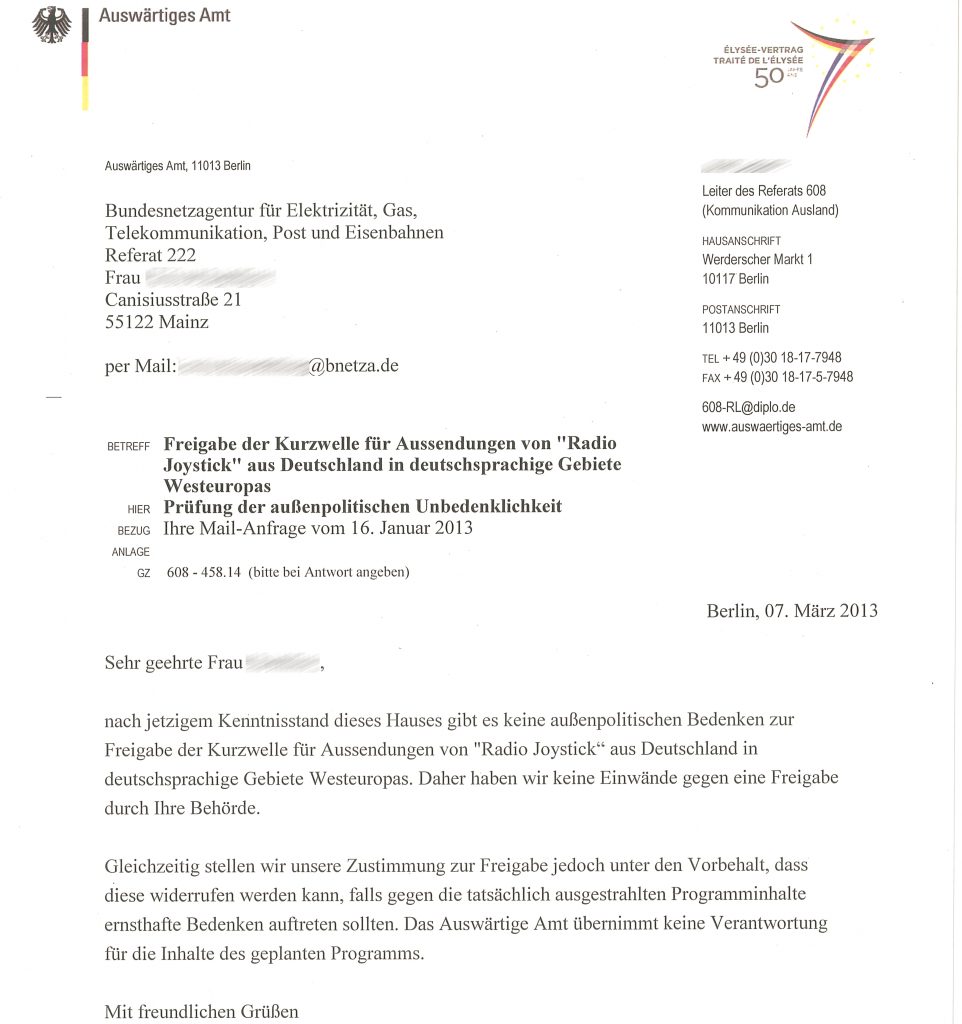 Bundesnetzagentur, Freigabe Radio Joystick